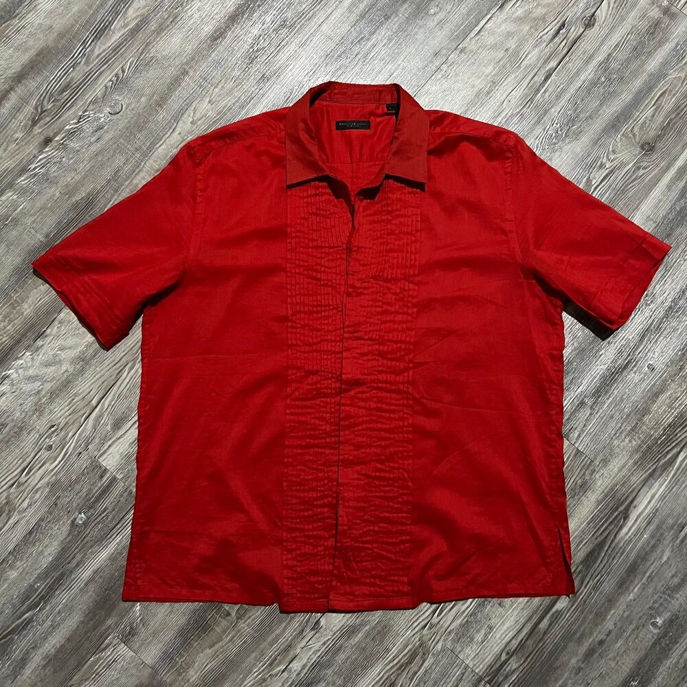 Donna Karan NY Red Pleated Cotton Shirt L Hong Kong